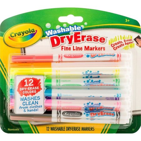 CRAYOLA Markers, Dry-Erase, Washable, Fine, 12/ST, AST PK CYO985912